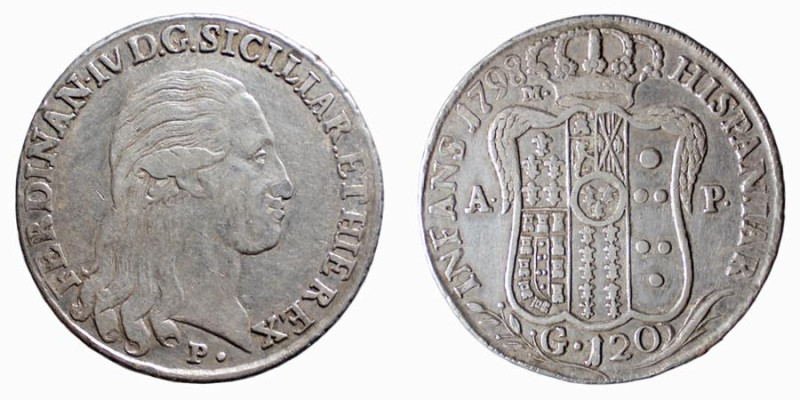 NAPOLI - FERDINANDO IV (1° p. 1759-1799) 120 GRANA 1798 - D/Testa con lunghi cap...