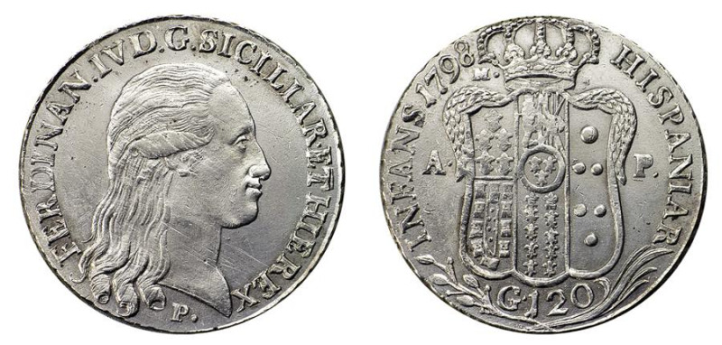 NAPOLI - FERDINANDO IV (1° p.1759-1799) 120 GRANA 1798 - D/Busto con lunghi cape...