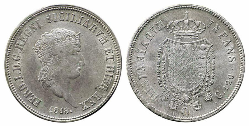 NAPOLI - FERDINANDO I (1816-1825) 120 GRANA 1818 - D/Testa piccola del re a dest...