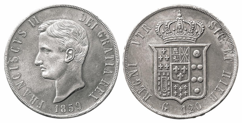 NAPOLI - FRANCESCO II (1859-1860) 120 GRANA 1859 - D/Testa nuda a sinistra con s...