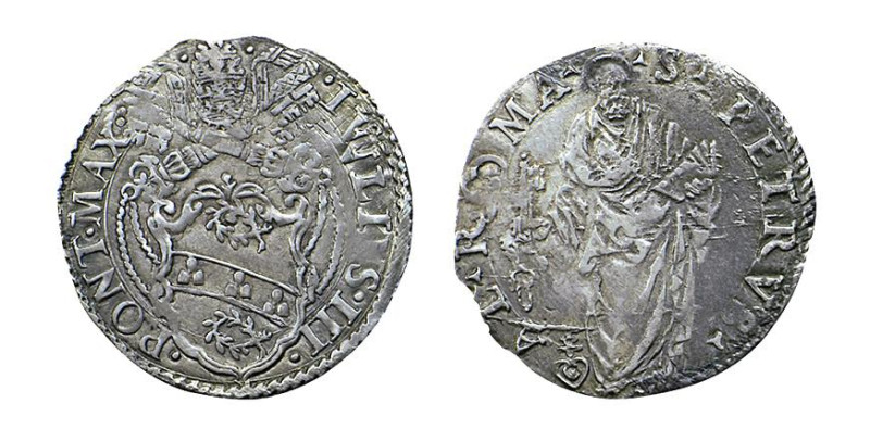 ROMA - GIULIO III (1550-1555) GIULIO - D/Stemma a targa con volute .IVLIVS.III.P...