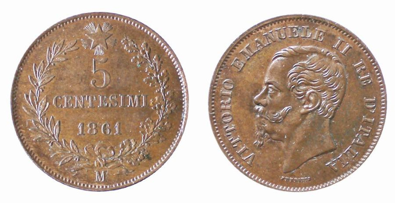 REGNO D'ITALIA - VITTORIO EMANUELE II (1861-1878) 5 CENTESIMI 1861 - Zecca Milan...