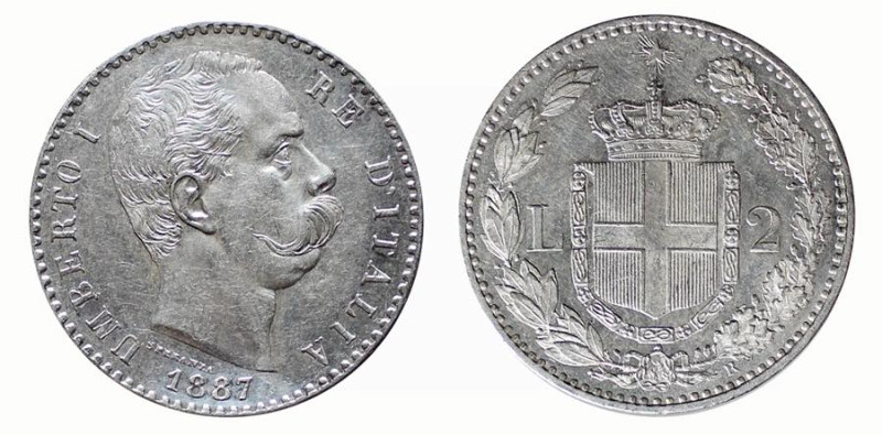 REGNO D'ITALIA - UMBERTO I (1878-1900) LIRE 2 - Anno 1887 - Zecca Roma - D/Testa...