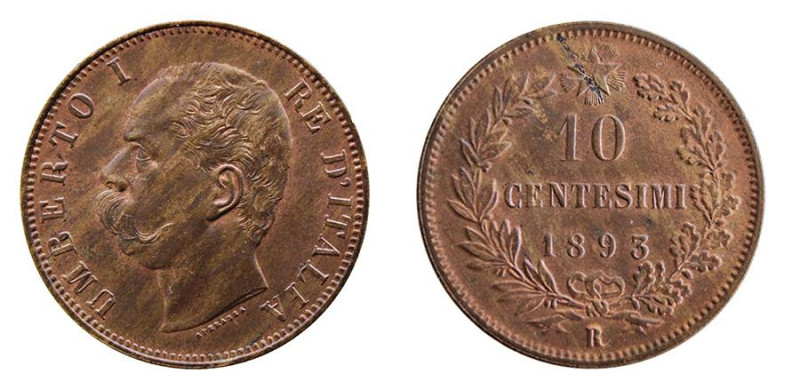 REGNO D'ITALIA - UMBERTO I (1878-1900) 10 CENTESIMI - Anno 1893 - Zecca Roma - D...