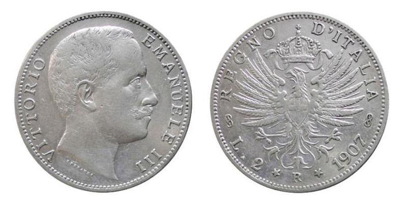 REGNO D'ITALIA - VITTORIO EMANUELE III (1900-1943) 2 LIRE - Anno 1907 - Aquila S...