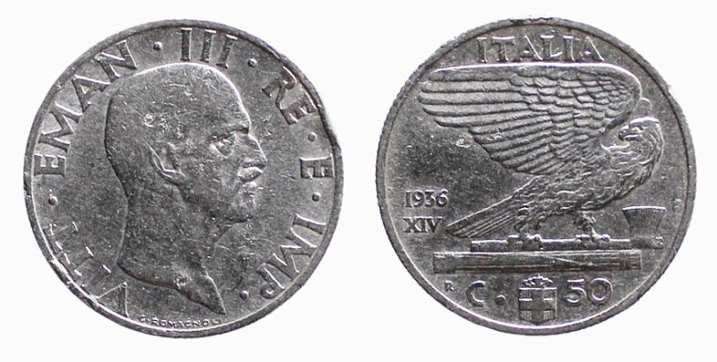 REGNO D'ITALIA - VITTORIO EMANUELE III (1900-1943) 50 CENTESIMI - Anno 1936 E.F....