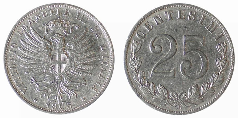 REGNO D'ITALIA - VITTORIO EMANUELE III (1900-1943) 25 CENT.MI - Anno 1903 - Valo...