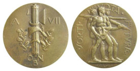 FASCISMO (Anno VII) MEDAGLIA AE - OPERA NAZIONALE BALILLA - D/Allegoria dello sport, in esergo PAPI intorno •SORTI• •DEVOTA• •FVTVRAE R/Fascio tra ser...