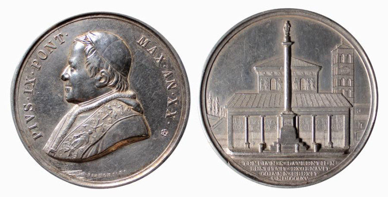 ROMA - PIO IX (1846-1870) EREZIONE DELLA COLONNA A S. LORENZO FUORI LE MURA- MED...
