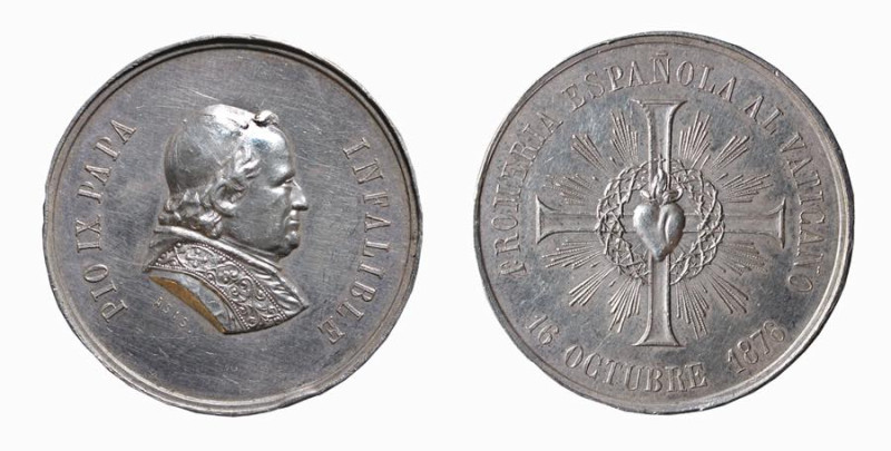 ROMA - PIO IX (1876) MEDAGLIA AR - PRIMO PELLEGRINAGGIO SPAGNOLO IN VATICANO - D...