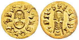 Sisebuto (612-621). Tremissis. Emérita (Mérida). (R. Pliego-285a.23). Anv.: + SISEBUTVS REX. Rev.: + EMERI / T / A PIVS. Au. 1,52 g. Choice VF. Est......