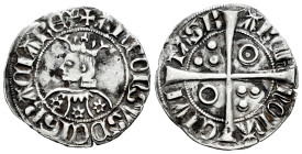 The Crown of Aragon. 1 croat. Barcelona. (Cru C.G-2184c). (Cru V.S-366.1). Ag. 3,05 g. Six-petalled flowers on the dress. Minor hairlines on reverse. ...
