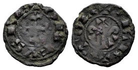 Kingdom of Castille and Leon. Alfonso VII (1126-1157). Obol. Toledo. (Bautista-151). Anv.: Cruz floreada; ANFVS REX. Rev.: Cruz patada sobre vástago y...