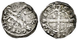 Kingdom of Castille and Leon. Alfonso X (1252-1284). Dinero. Santiago de Compostela. (Bautista-216). Bi. 0,78 g. Cross and scallop above the lion, S -...