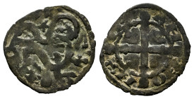 Kingdom of Castille and Leon. Alfonso IX (1188-1230). Dinero. Mintmark: Star. (Bautista-2231 var). Bi. 0,77 g. Star above the lion and indeterminate m...