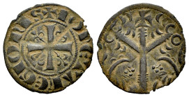 Kingdom of Castille and Leon. Fernando III (1217-1252). Dinero. Leon. (Bautista-329). Anv.: ✠ MONETA LEGIONIS. Rev.: Tree and a lion under each branch...