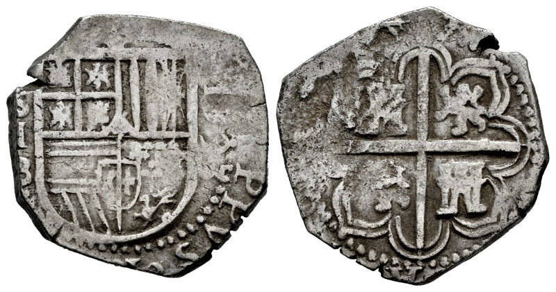 Philip II (1556-1598). 2 reales. 1593. Sevilla. B. (Cal-418). Ag. 6,77 g. Almost...