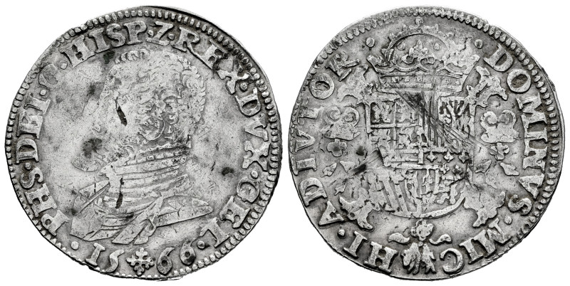 Philip II (1556-1598). 1/2 escudo felipe. 1566. Nimega. (Tauler-1037). (Vti-996)...