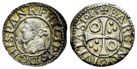 Philip III (1598-1621). 1/2 croat. 1613. Barcelona. (Cal-378). (Cru C.G-4342g). Ag. 1,63 g. Roundel on the 1st and 4th quarter. Scarce in this grade. ...