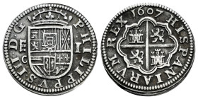 Philip III (1598-1621). 1 real. 1607. Segovia. C. (Cal-516). (Jarabo-Sanahuja-B315). Ag. 3,20 g. Patina. Choice VF. Est...250,00. 

Spanish Descript...