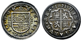 Philip III (1598-1621). 1 real. 1621. Segovia. A/AR. (Cal-521). (Jarabo-Sanahuja-B322). Ag. 3,60 g. Rectified assayer mark. Delicate patina. Attractiv...