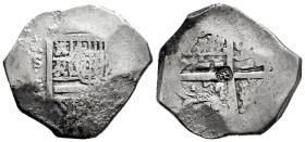 Philip III (1598-1621). 4 reales. Sevilla. G. (Cal-Type 154 var). (Jarabo-Sanahuja-Type B142 var). Ag. 13,70 g. Portuguese counterstamp. The small cro...