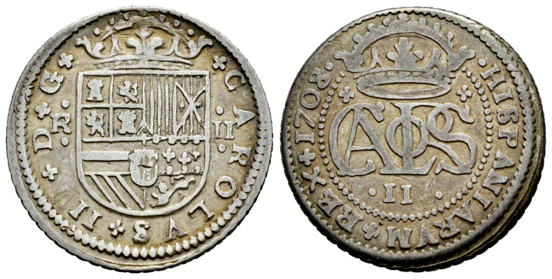 Charles III The Pretender (1701-1714). 2 reales. 1708. Barcelona. (Cal-29). Ag. ...