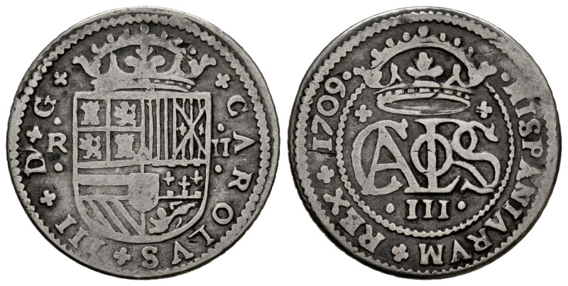 Charles III The Pretender (1701-1714). 2 reales. 1709. Barcelona. (Cal-30). Ag. ...