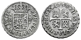 Philip V (1700-1746). 1/2 real. 1738. Madrid. JF. (Cal-185). Ag. 1,44 g. Choice VF. Est...80,00. 

Spanish Description: Felipe V (1700-1746). 1/2 re...