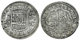 Philip V (1700-1746). 2 reales. 1721. Madrid. A. (Cal-774). Ag. 5,23 g. Slight defect on edge. Choice VF. Est...75,00. 

Spanish Description: Felipe...