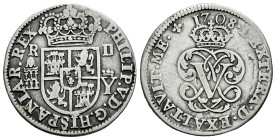 Philip V (1700-1746). 2 reales. 1708. Segovia. Y. (Cal-940). Ag. 4,20 g. Right palm above left palm. Almost VF. Est...50,00. 

Spanish Description: ...