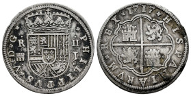 Philip V (1700-1746). 2 reales. 1717. Segovia. J. (Cal-944). Ag. 5,15 g. Aqueduct with one row of two arches. VF/Almost VF. Est...60,00. 

Spanish D...