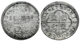 Philip V (1700-1746). 2 reales. 1725. Segovia. F. (Cal-960). Ag. 5,61 g. Aqueduct with two rows of two arches. End of planchet. VF. Est...80,00. 

S...