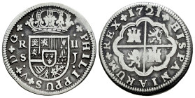 Philip V (1700-1746). 2 reales. 1721. Sevilla. J. (Cal-979). Ag. 4,93 g. Almost VF/Choice F. Est...45,00. 

Spanish Description: Felipe V (1700-1746...