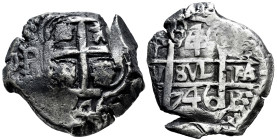 Philip V (1700-1746). 4 reales. 1746. Potosi. (q). (Cal-1208). Ag. 13,30 g. Double date, one of them partially visible. VF/Choice VF. Est...400,00. 
...