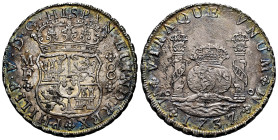 Philip V (1700-1746). 8 reales. 1737. Mexico. MF. (Cal-1446). Ag. 25,23 g. Iridescent shades in the peripheries. Surface corrosion. Probably recovered...