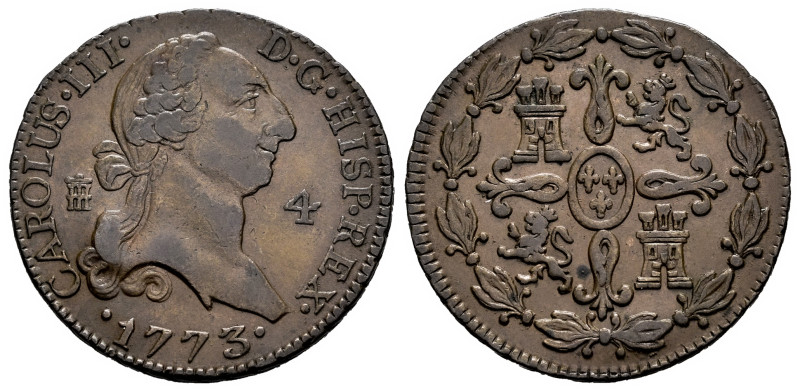 Charles III (1759-1788). 4 maravedis. 1773. Segovia. (Cal-53). Ae. 4,90 g. Choic...