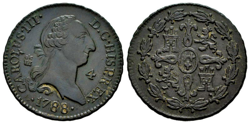 Charles III (1759-1788). 4 maravedis. 1788. Segovia. (Cal-67). Ae. 11,23 g. Choi...