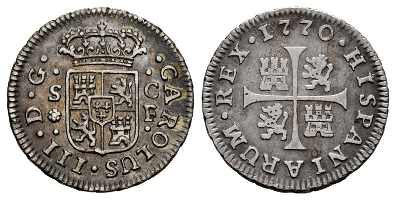 Charles III (1759-1788). 1/2 real. 1770. Sevilla. CF. (Cal-309). Ag. 1,38 g. Lig...