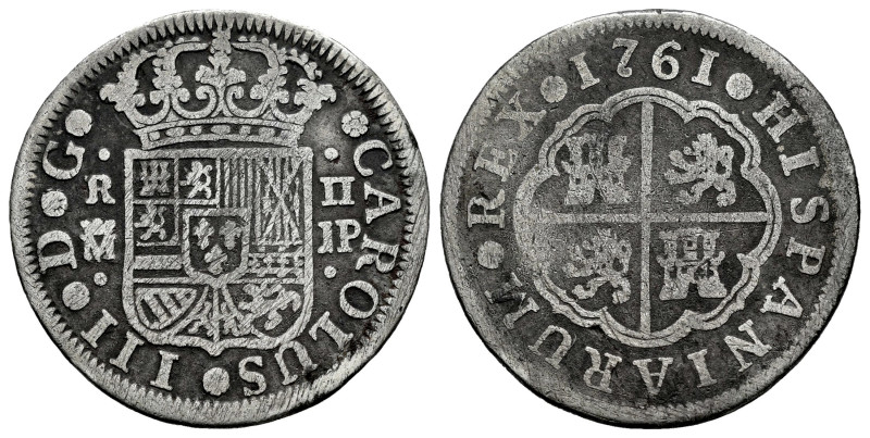 Charles III (1759-1788). 2 reales. 1761. Madrid. JP. (Cal-609). Ag. 5,23 g. Choi...