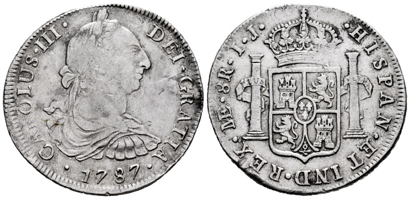 Charles III (1759-1788). 8 reales. 1787. Lima. IJ. (Cal-1058). Ag. 26,80 g. Scra...