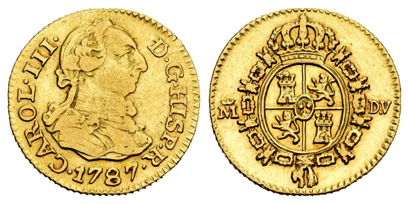 Charles III (1759-1788). 1/2 escudo. 1787. Madrid. DV. (Cal-1281). Au. 1,71 g. A...