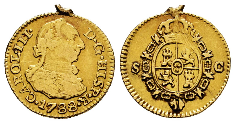 Charles III (1759-1788). 1/2 escudo. 1788. Sevilla. C. (Cal-1318). Au. 1,72 g. T...