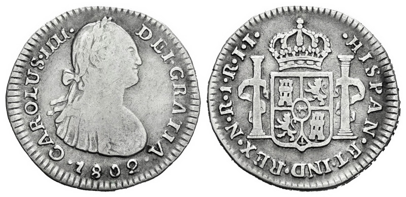 Charles IV (1788-1808). 1 real. 1802. Santa Fe de Nuevo Reino. JJ. (Cal-499). (R...