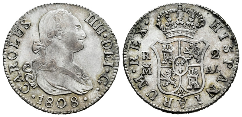 Charles IV (1788-1808). 2 reales. 1808. Madrid. AI. (Cal-619). Ag. 5,83 g. Delic...