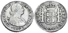 Charles IV (1788-1808). 2 reales. 1807. Santiago. FJ. (Cal-712). Ag. 6,83 g. Cleaned. Very scarce. Almost VF. Est...170,00. 

Spanish Description: C...