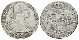 Charles IV (1788-1808). 2 reales. 1796. Sevilla. CN. (Cal-716). Ag. 5,99 g. VF. Est...60,00. 

Spanish Description: Carlos IV (1788-1808). 2 reales....