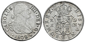 Charles IV (1788-1808). 2 reales. 1808. Sevilla. CN. (Cal-728). Ag. 6,00 g. VF/Choice VF. Est...50,00. 

Spanish Description: Carlos IV (1788-1808)....