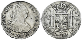 Charles IV (1788-1808). 4 reales. 1800. Lima. IJ. (Cal-741). Ag. 13,13 g. Hairlines. Minor nicks. Scarce. Almost XF. Est...180,00. 

Spanish Descrip...