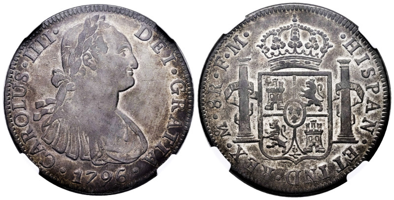 Charles IV (1788-1808). 8 reales. 1796. Mexico. FM. (Cal-959). Ag. Patina. Slabb...